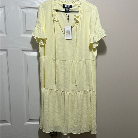 Dkny Dresses & Skirts - DKNY Soft Yellow Tiered Mini Dress